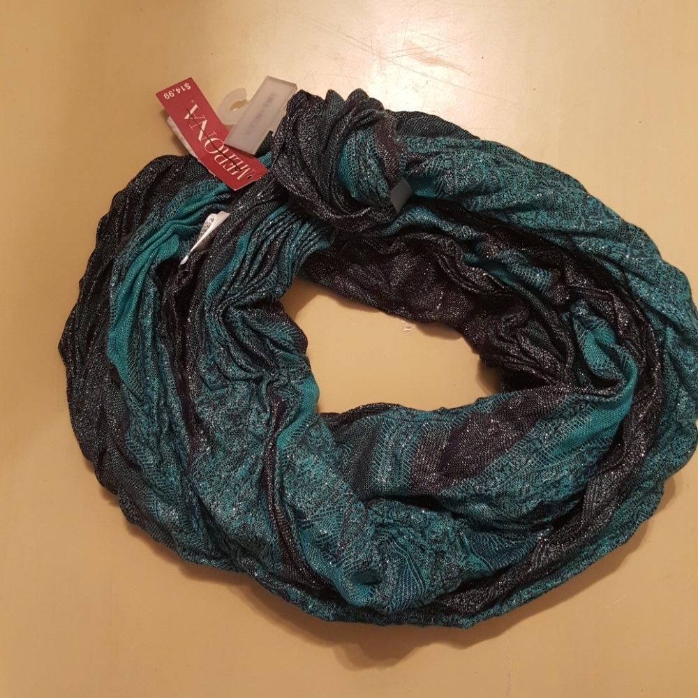Teal and black infinity scarf